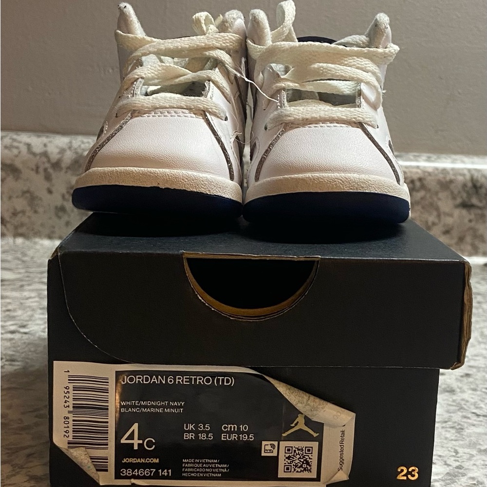 Jordan 6 Retro TD White and Midnight Navy Sneakers